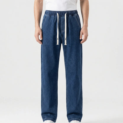 Driftway - Loose Straight Leg Drawstring Jeans  Everyday Casual Wear