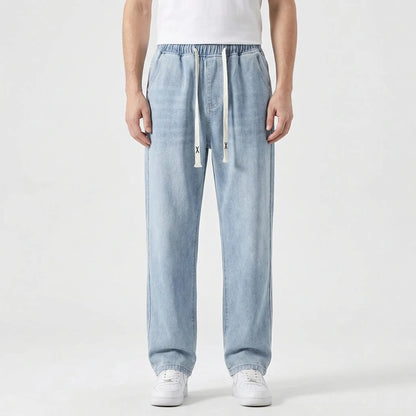 Driftway - Loose Straight Leg Drawstring Jeans  Everyday Casual Wear