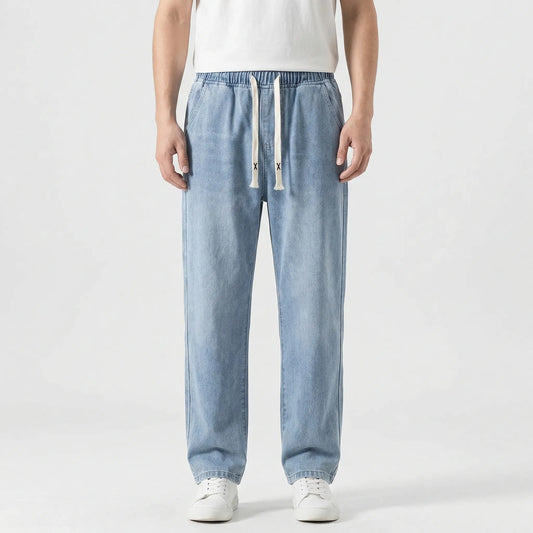 Driftway - Loose Straight Leg Drawstring Jeans  Everyday Casual Wear