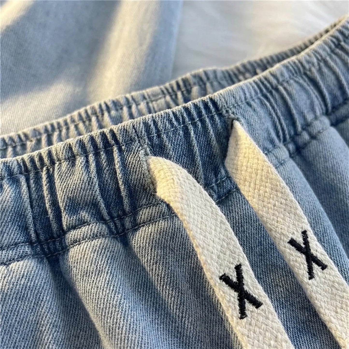 Driftway - Loose Straight Leg Drawstring Jeans  Everyday Casual Wear