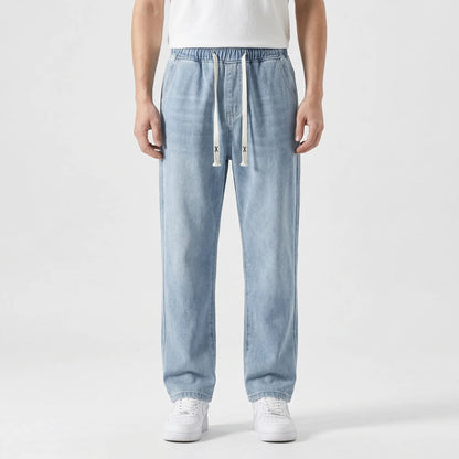 Driftway - Loose Straight Leg Drawstring Jeans  Everyday Casual Wear