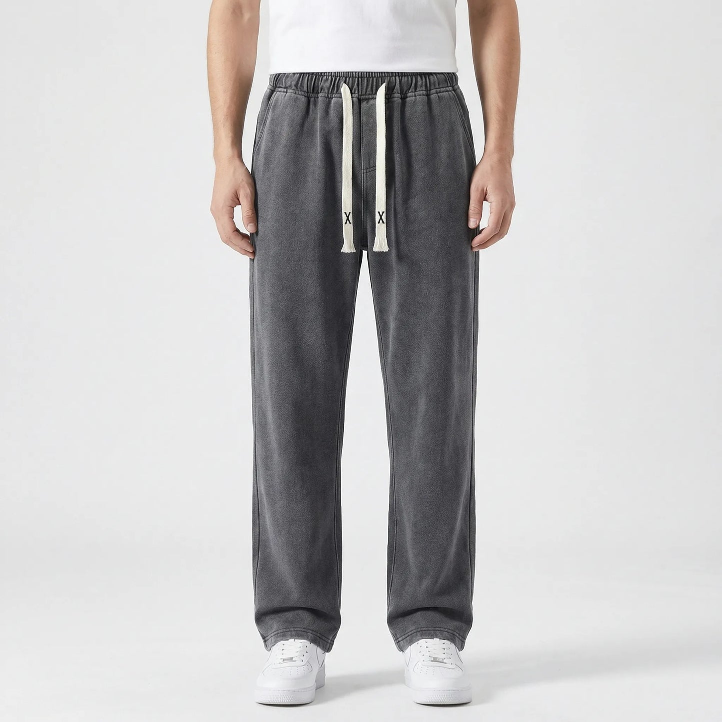 Driftway - Loose Straight Leg Drawstring Jeans  Everyday Casual Wear