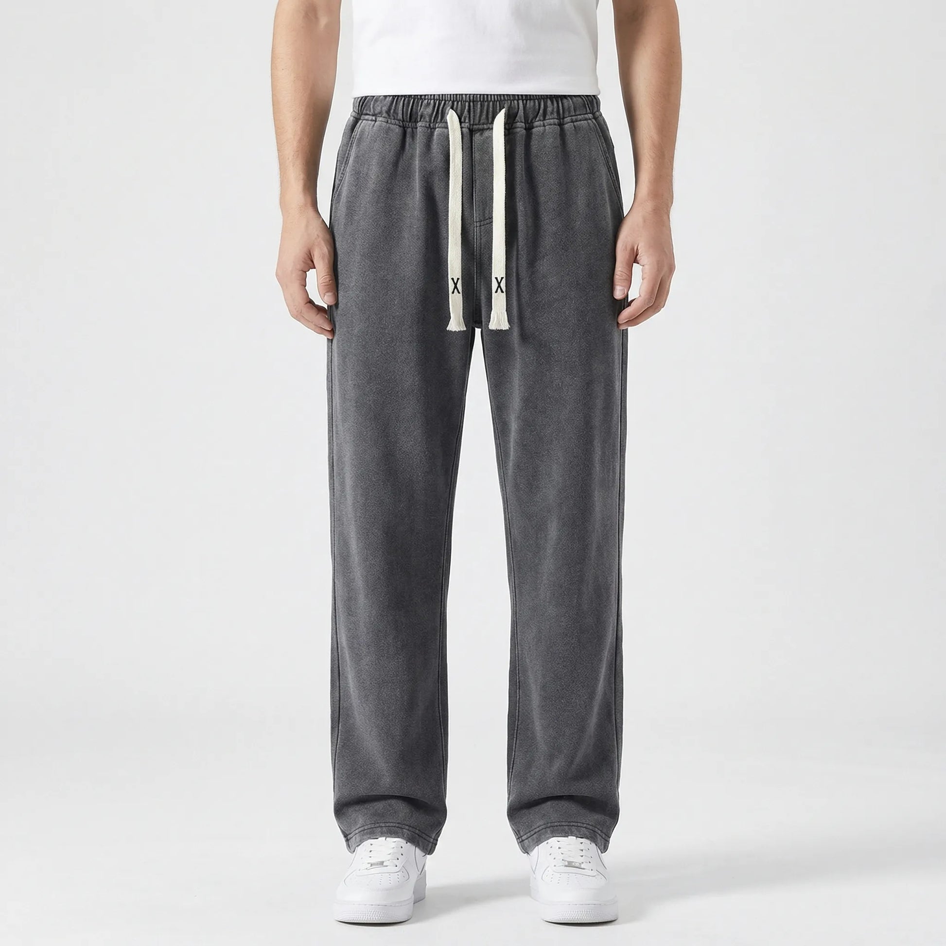 Driftway - Loose Straight Leg Drawstring Jeans  Everyday Casual Wear