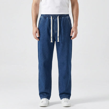 Driftway - Loose Straight Leg Drawstring Jeans  Everyday Casual Wear
