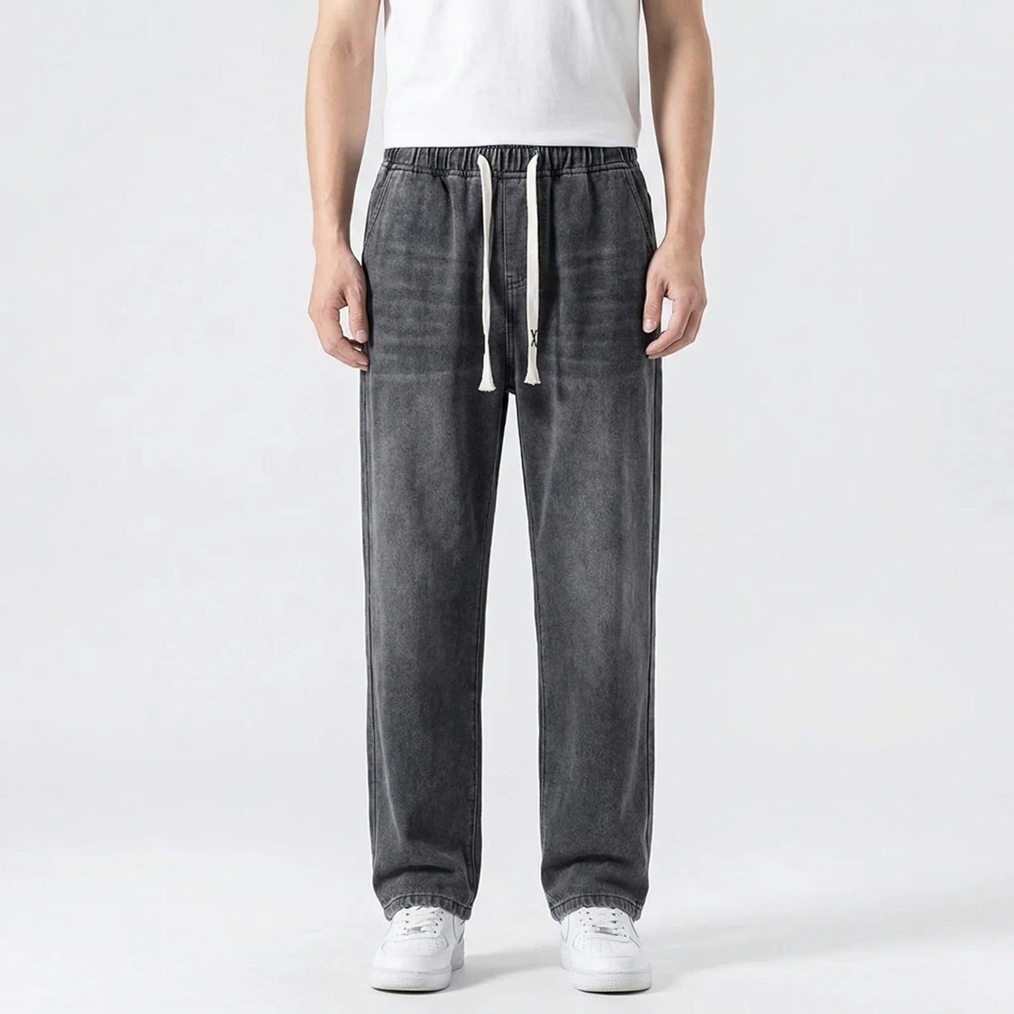 Driftway - Loose Straight Leg Drawstring Jeans  Everyday Casual Wear