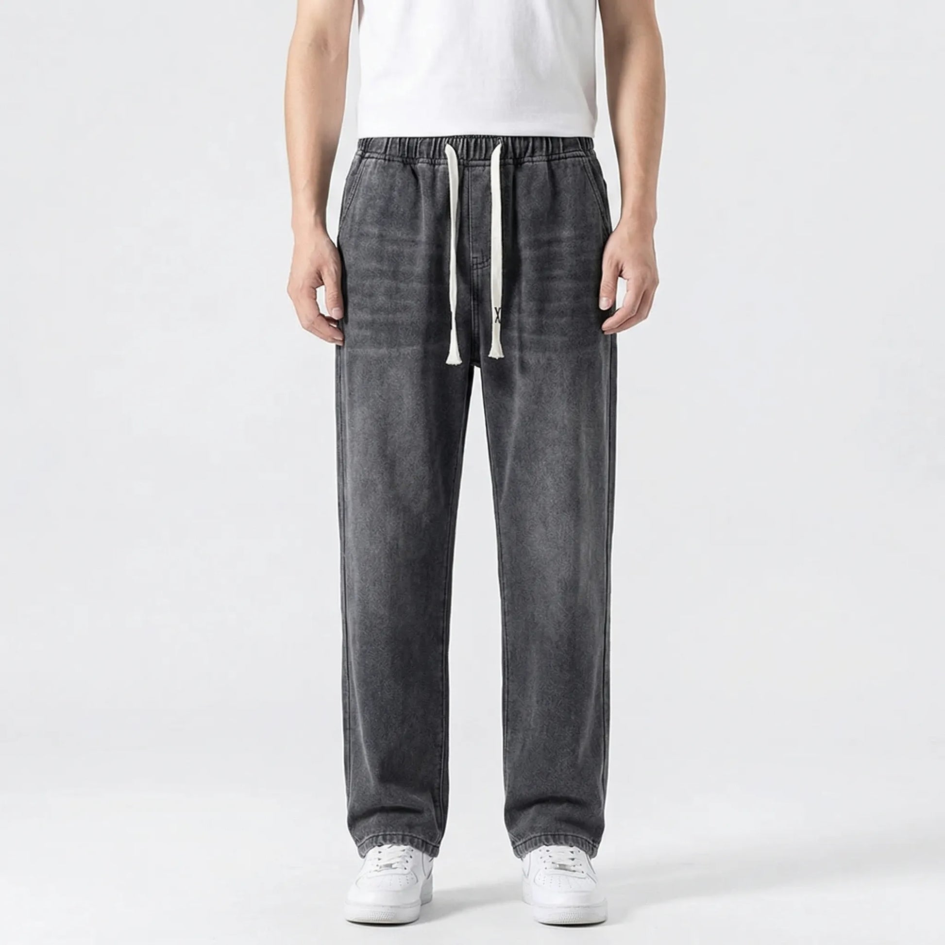 Driftway - Loose Straight Leg Drawstring Jeans  Everyday Casual Wear