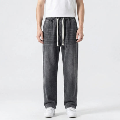 Driftway - Loose Straight Leg Drawstring Jeans  Everyday Casual Wear
