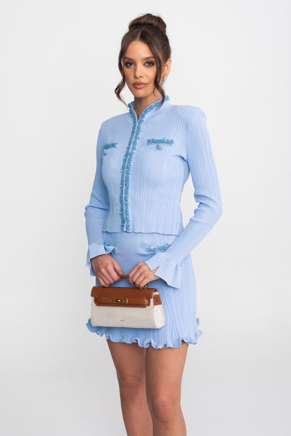 Ribbed Knit Set | Women | Beaded Embellished | Blue | Steven & Levon