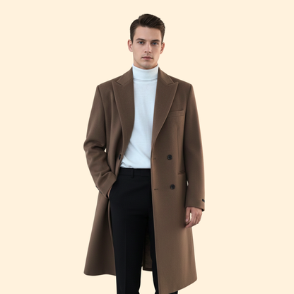 Men's Tailored Long Overcoat | Classic Fit | Button Front | Smart Formal | Steven & Levon