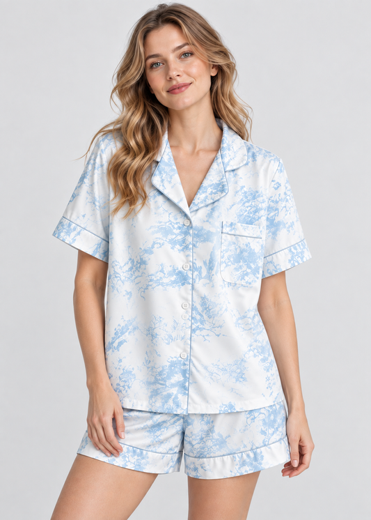 Floral Satin Pajama Set | Women's Loose Fit | Long Sleeve 2-Piece Sleepwear | Steven & Levon