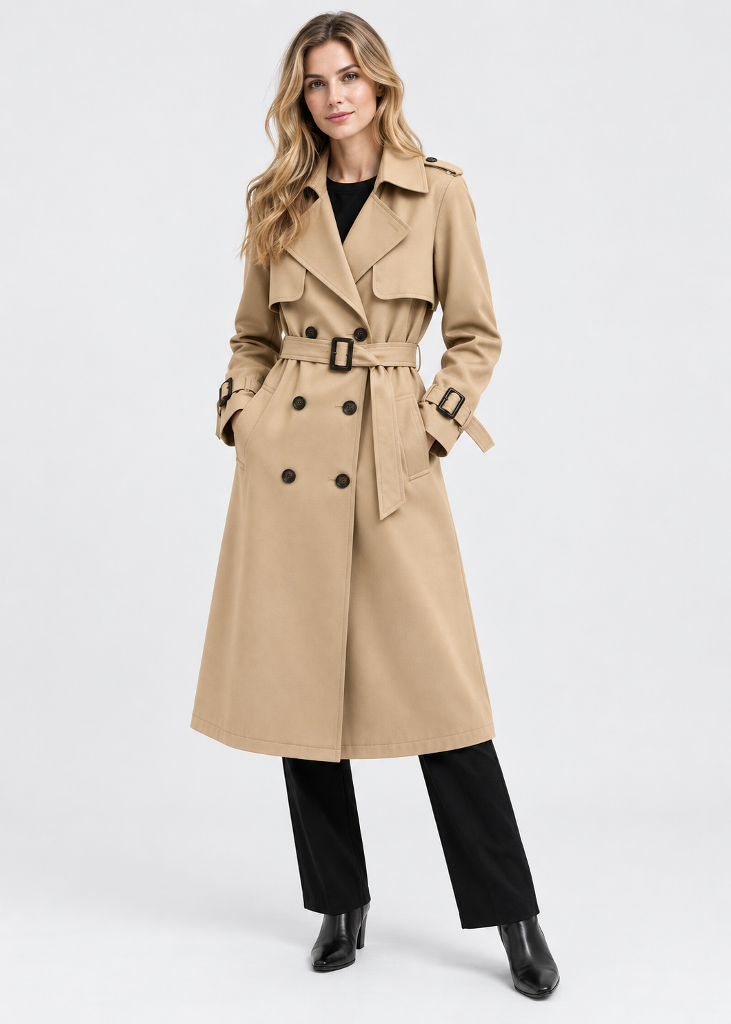 Women's Belted Trench Coat | Longline Winter Jacket | Elegant Outerwear | Steven & Levon