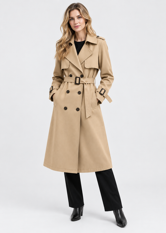 Women's Belted Trench Coat | Longline Winter Jacket | Elegant Outerwear | Steven & Levon