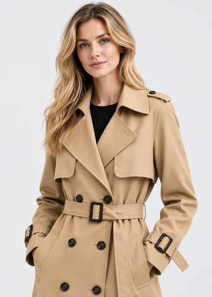 Women's Belted Trench Coat | Longline Winter Jacket | Elegant Outerwear | Steven & Levon