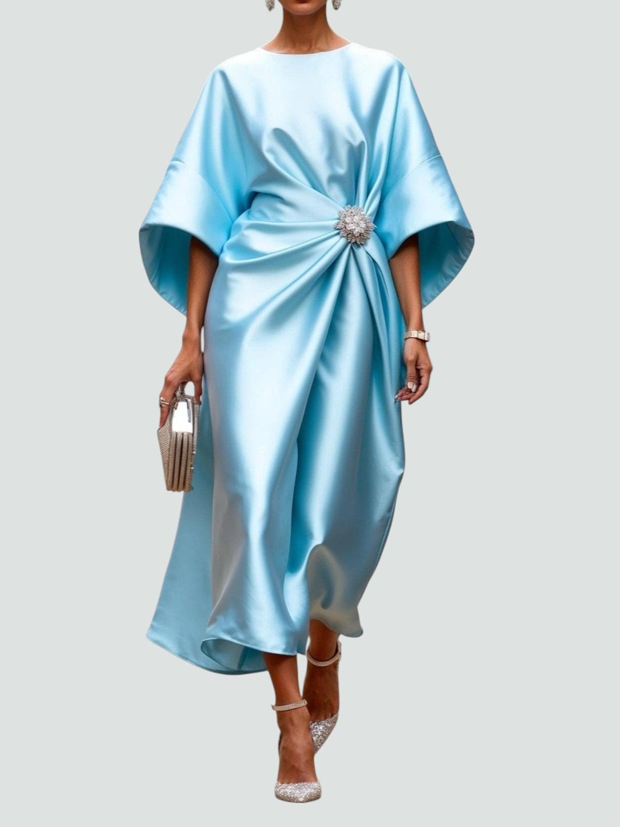 Women's Dress | Draped Evening Dress | Jewel Detail | Elegant Fit | Steven & Levon