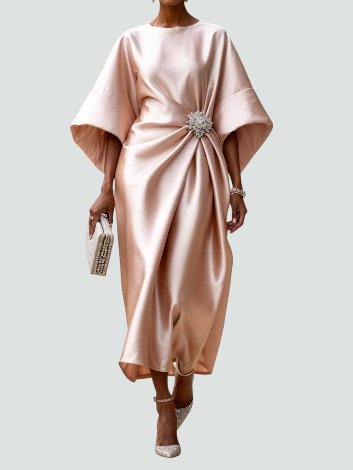 Women's Dress | Draped Evening Dress | Jewel Detail | Elegant Fit | Steven & Levon