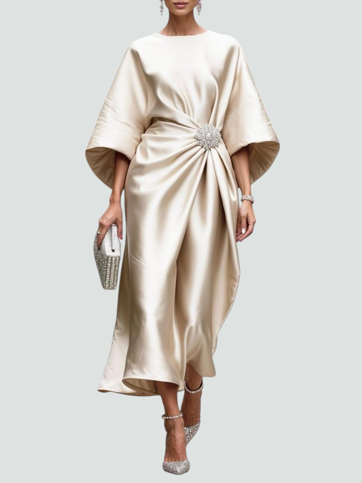 Women's Dress | Draped Evening Dress | Jewel Detail | Elegant Fit | Steven & Levon
