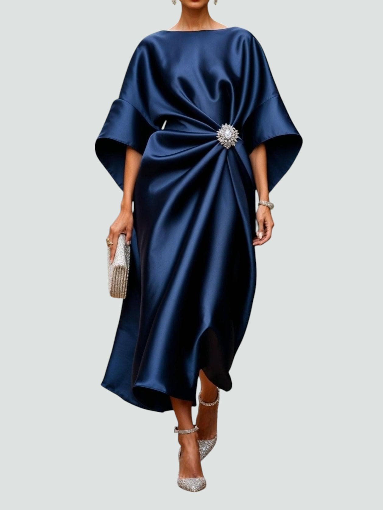 Women's Dress | Draped Evening Dress | Jewel Detail | Elegant Fit | Steven & Levon