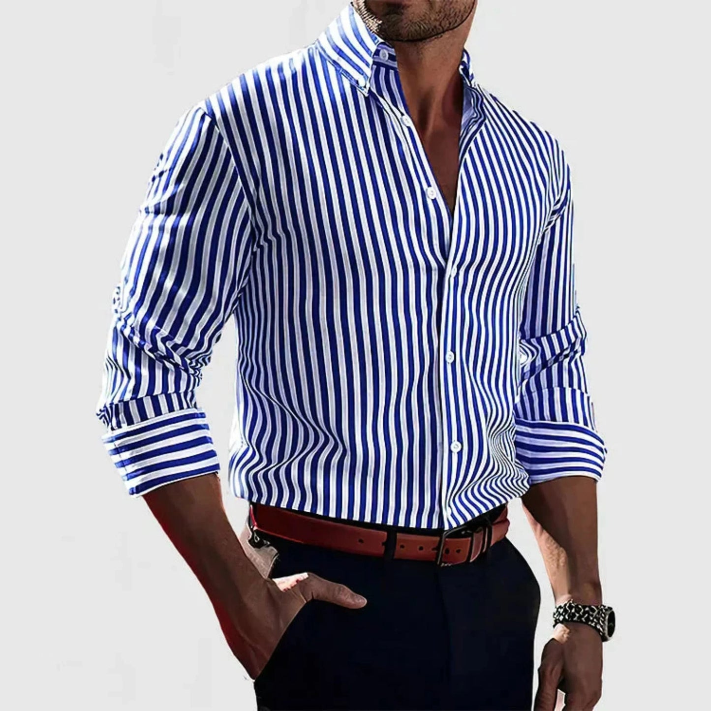 Men's Striped Shirt | Men | Lightweight | Modern Fit Button-Up | Steven & Levon