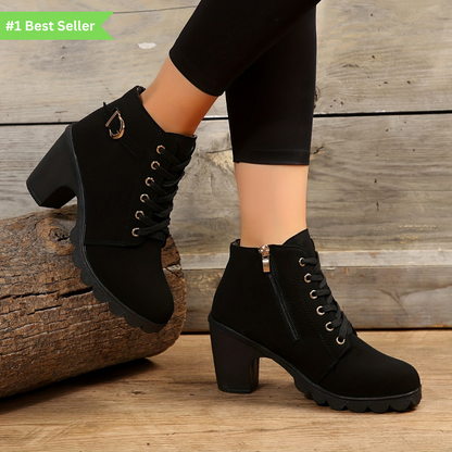 Block Heel Lace-Up Ankle Boots for Women | Side Zip | Combat Style | Steven & Levon