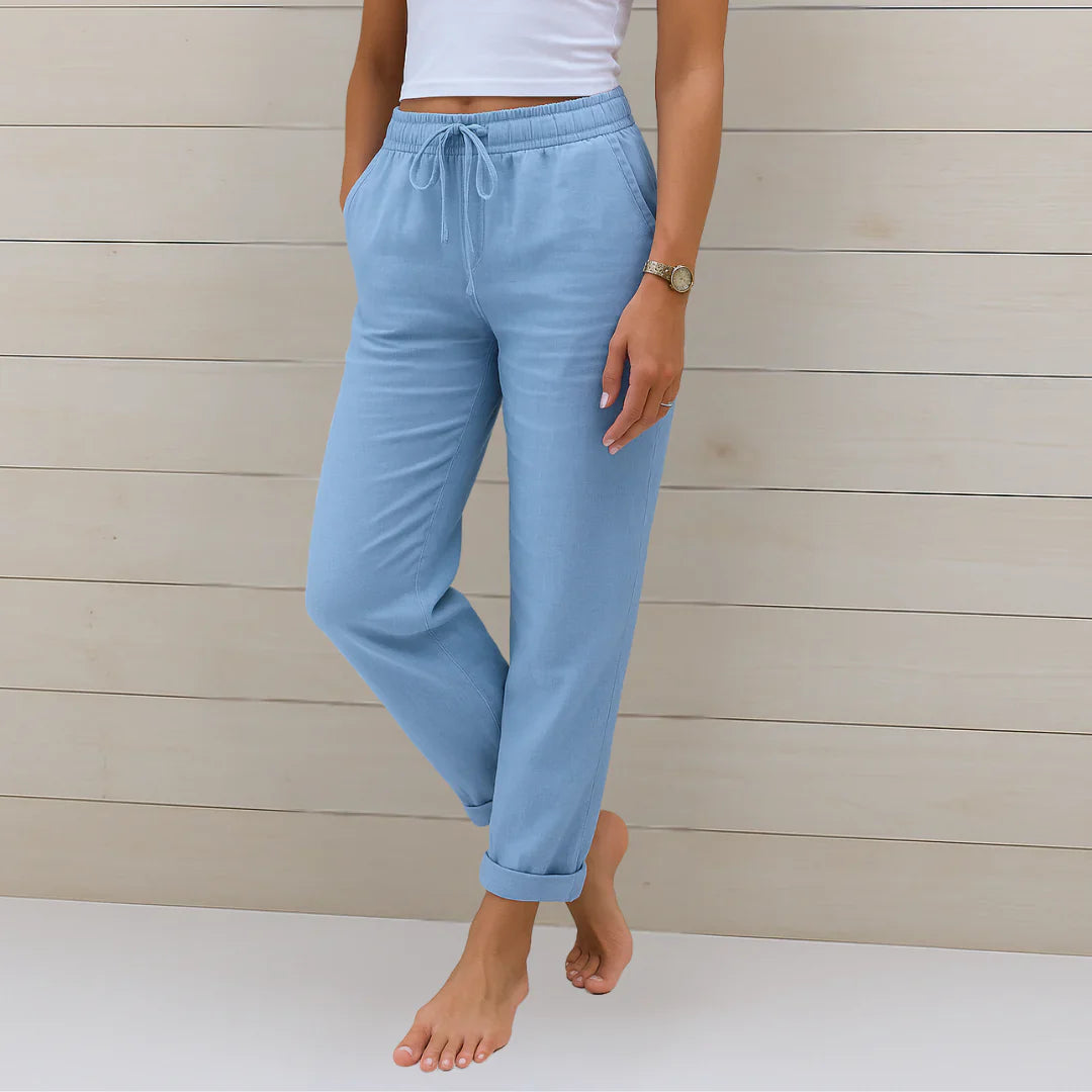 Women's Linen Wide-Leg Trousers | High-Waisted Relaxed Fit | Breathable Everyday Wear | Steven & Levon