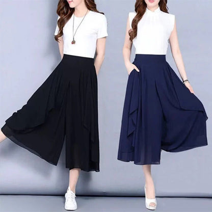 Elysia Capri Pants for Women | High Waist | Wide Leg Chiffon Crop Pants | Steven & Levon