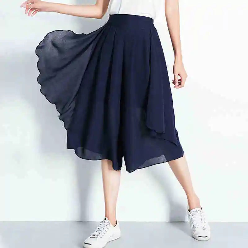 Elysia Capri Pants for Women | High Waist | Wide Leg Chiffon Crop Pants | Steven & Levon