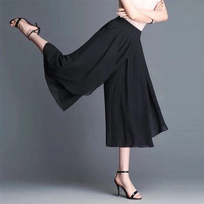 Elysia Capri Pants for Women | High Waist | Wide Leg Chiffon Crop Pants | Steven & Levon