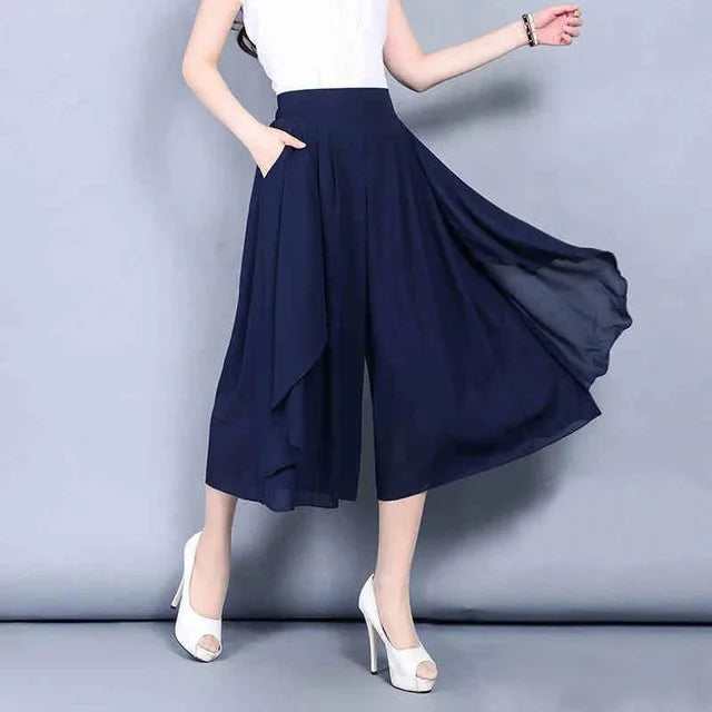 Elysia Capri Pants for Women | High Waist | Wide Leg Chiffon Crop Pants | Steven & Levon