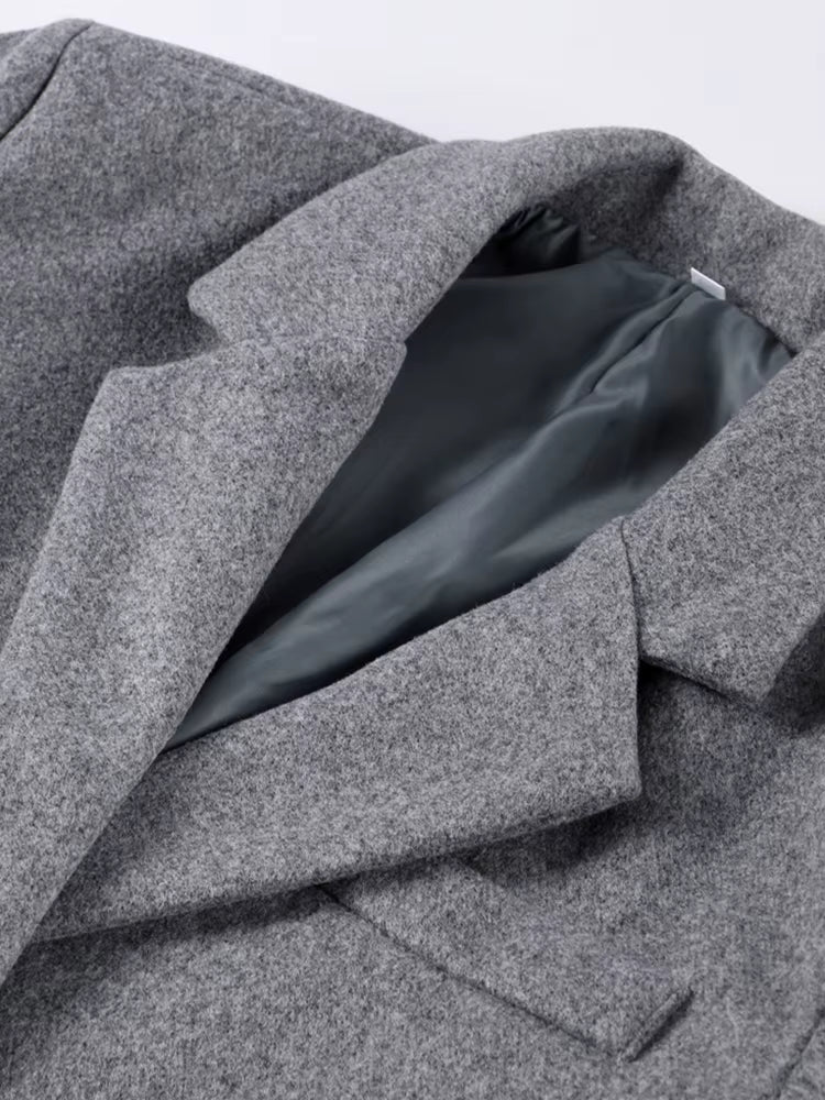 Women's Long Wool Coat | V-Neck | Wide Shoulder | Long Sleeve | Elegant Winter Outerwear | Steven & Levon
