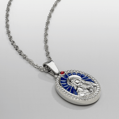 Enamel Virgin Mary Pendant | Men | Silver Stainless Steel | Religious Jewellery | Steven & Levon