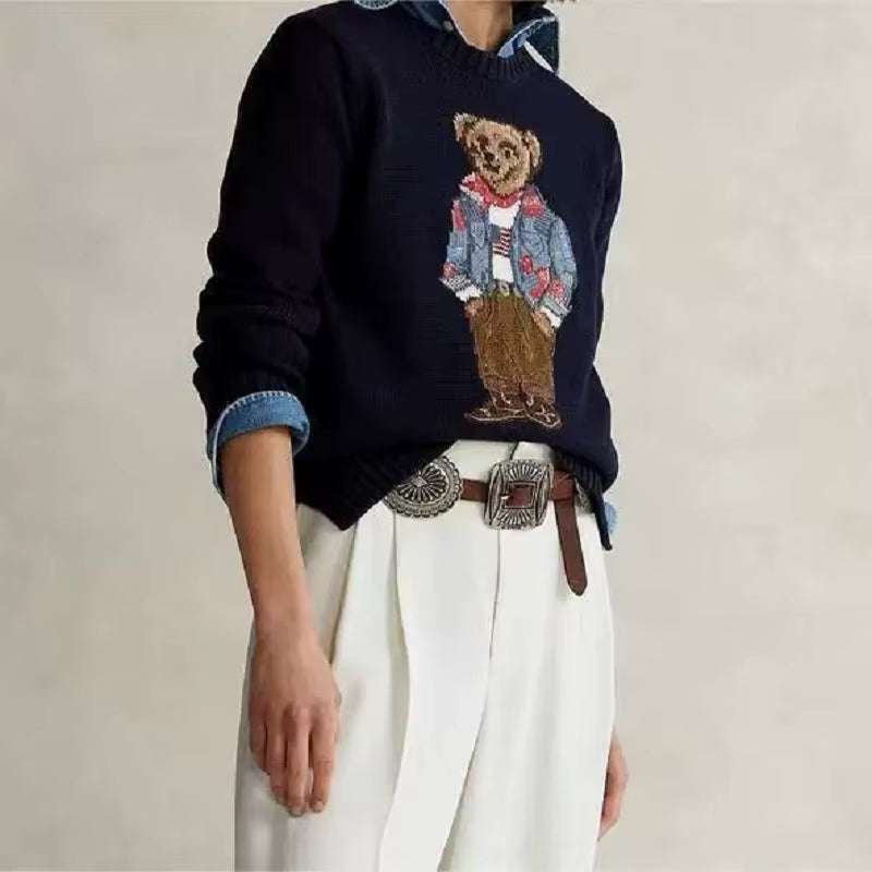 Embroidered Bear Sweater | Womens Christmas Sweater | Pure Cotton | Loose Fit | Steven & Levon