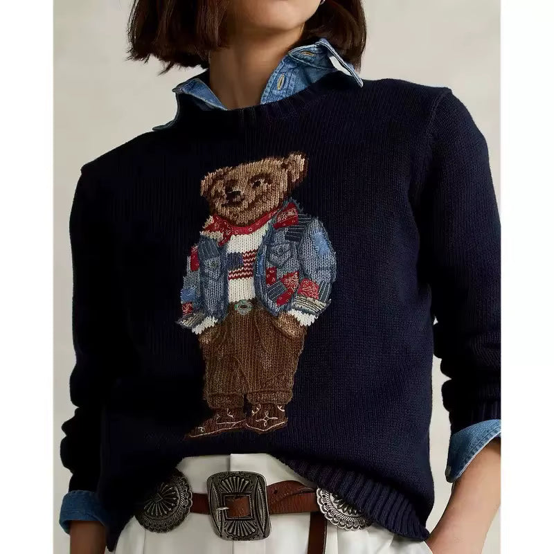 Embroidered Bear Sweater | Womens Christmas Sweater | Pure Cotton | Loose Fit | Steven & Levon
