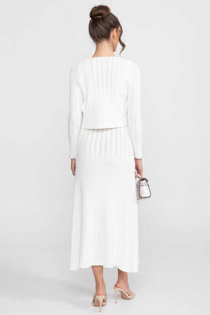 Ribbed Knit Dress & Cardigan Set | Women | Pearl Buttons | White | Steven & Levon