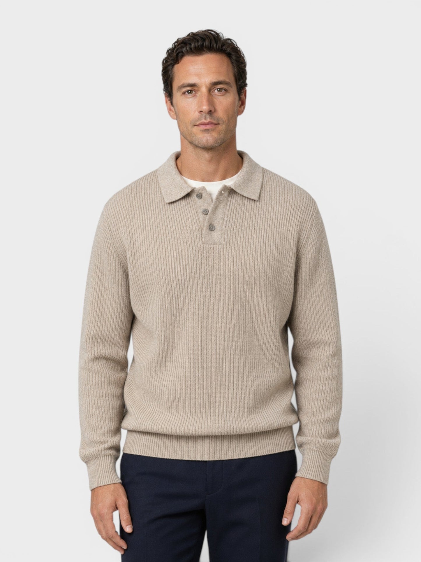 Men's Ribbed Knit Polo Sweater | Long Sleeve | Soft Knit | Warm Casual Smartwear | Steven & Levon