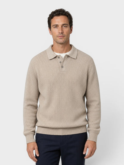 Men's Ribbed Knit Polo Sweater | Long Sleeve | Soft Knit | Warm Casual Smartwear | Steven & Levon