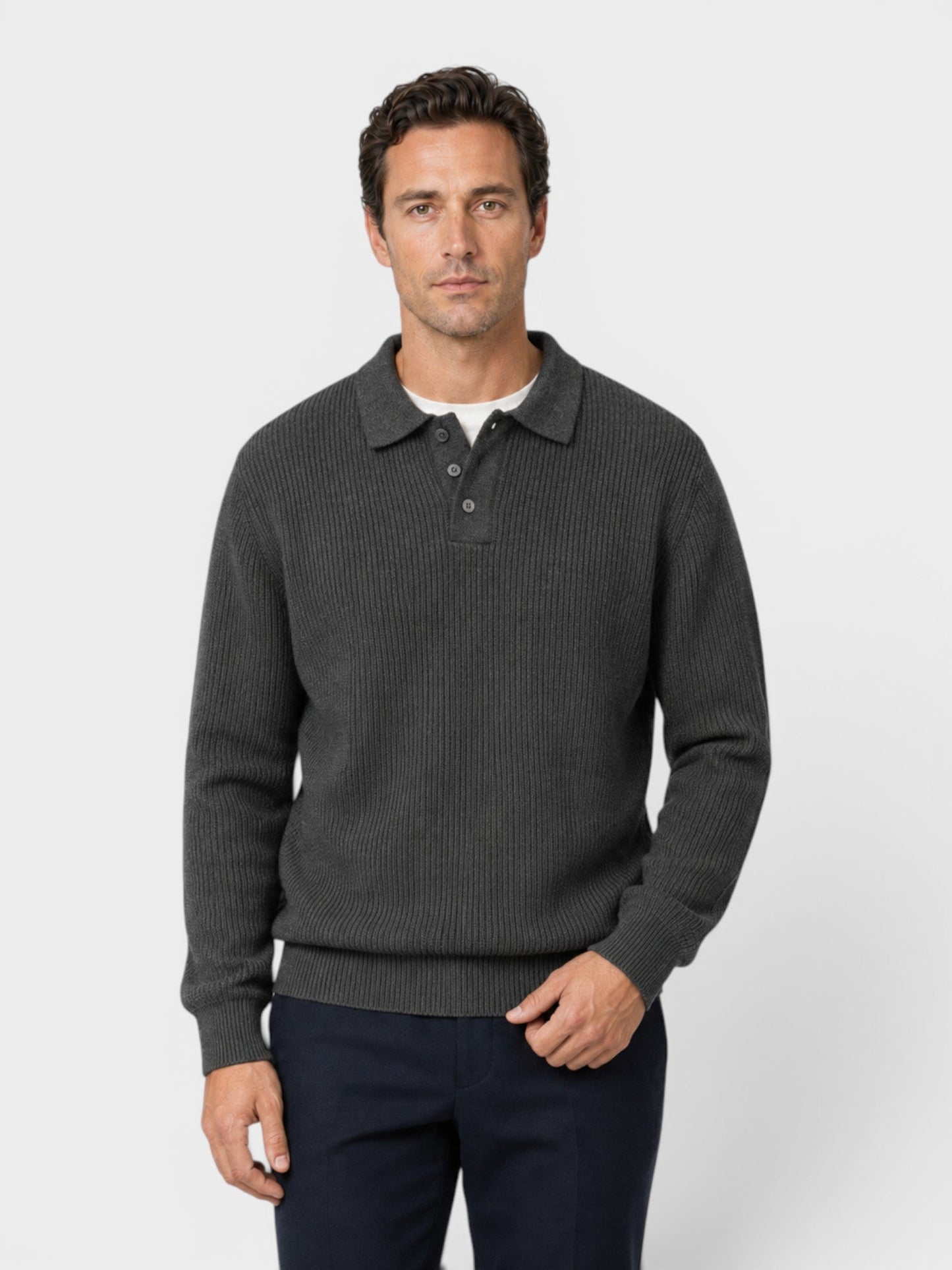 Men's Ribbed Knit Polo Sweater | Long Sleeve | Soft Knit | Warm Casual Smartwear | Steven & Levon