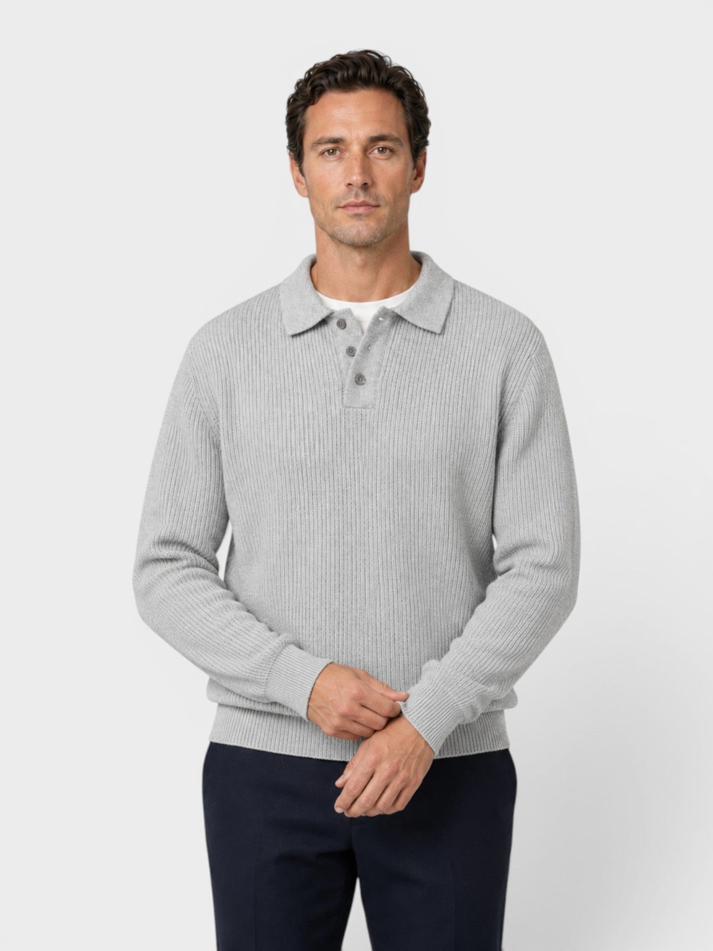 Men's Ribbed Knit Polo Sweater | Long Sleeve | Soft Knit | Warm Casual Smartwear | Steven & Levon