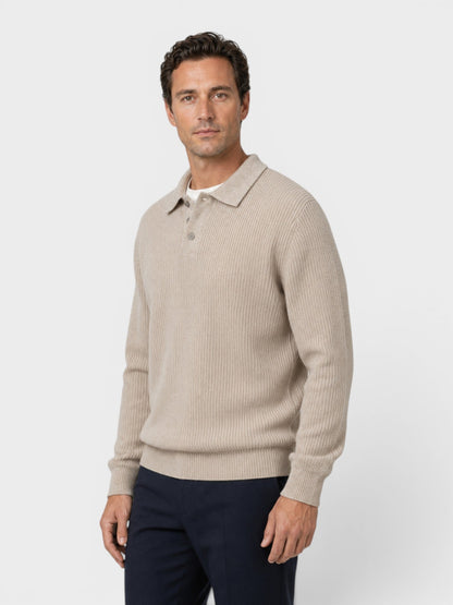 Men's Ribbed Knit Polo Sweater | Long Sleeve | Soft Knit | Warm Casual Smartwear | Steven & Levon