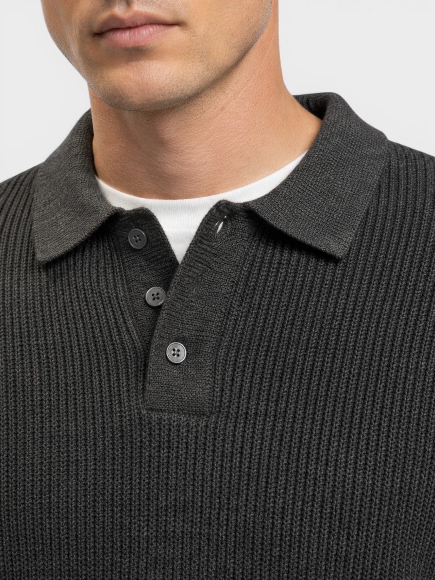 Men's Ribbed Knit Polo Sweater | Long Sleeve | Soft Knit | Warm Casual Smartwear | Steven & Levon