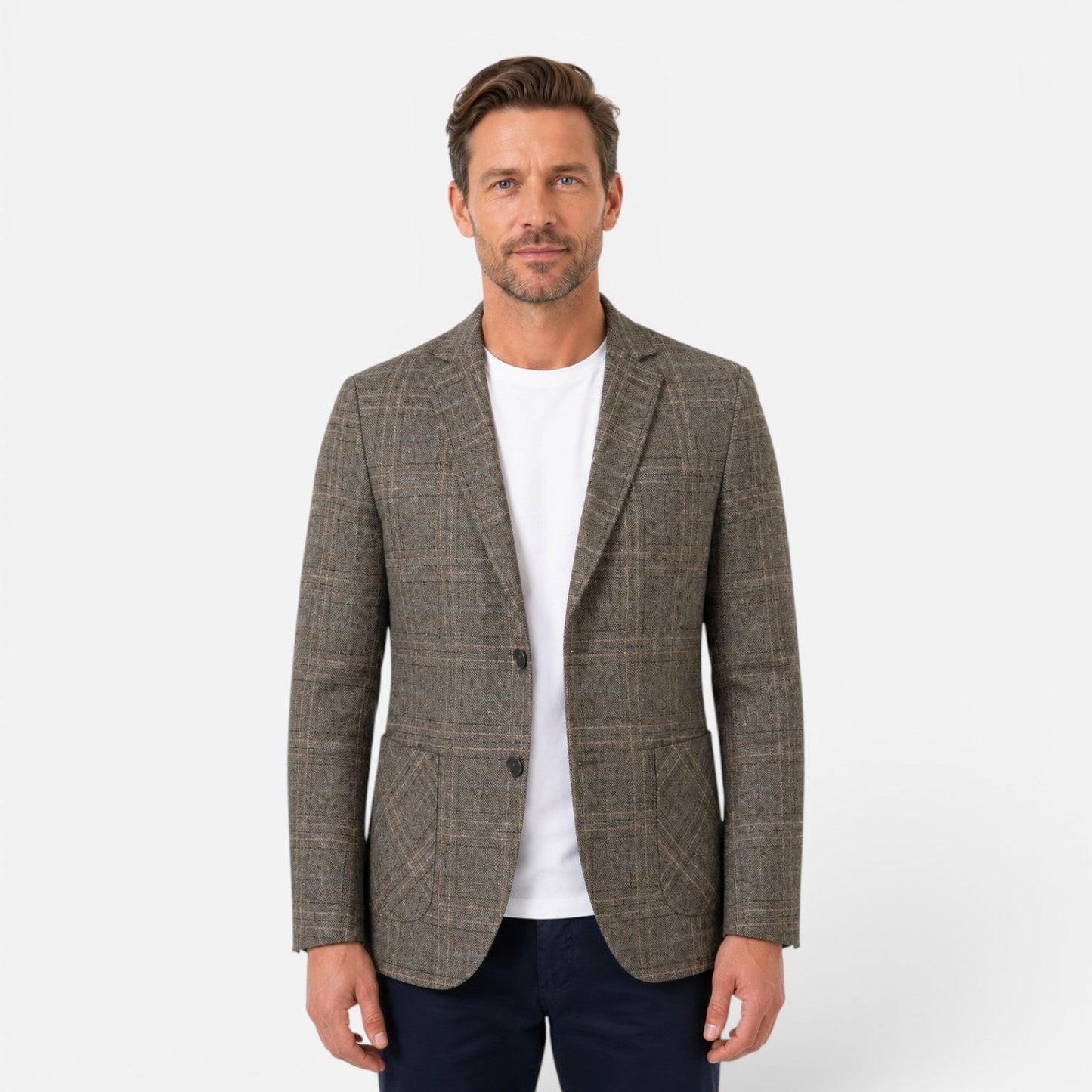 Men's Checked Blazer Jacket | Slim Fit | Single Breasted | Smart Casual | Steven & Levon