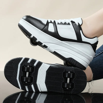 Kids Roller Sneakers | Boys & Girls | Four-Wheel | Casual Walking Shoes | Black | Steven & Levon