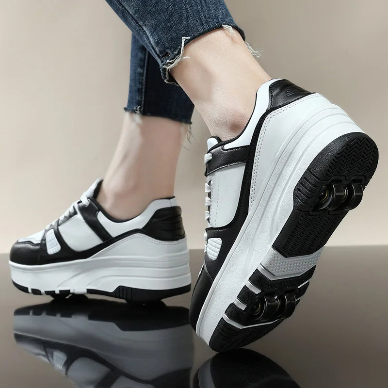 Kids Roller Sneakers | Boys & Girls | Four-Wheel | Casual Walking Shoes | Black | Steven & Levon