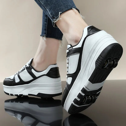 Kids Roller Sneakers | Boys & Girls | Four-Wheel | Casual Walking Shoes | Black | Steven & Levon