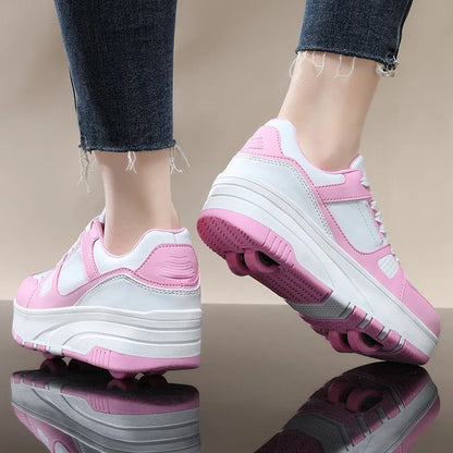 Kids Roller Sneakers | Boys & Girls | Four-Wheel | Casual Walking Shoes | Black | Steven & Levon