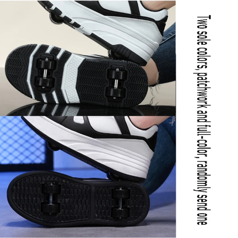 Kids Roller Sneakers | Boys & Girls | Four-Wheel | Casual Walking Shoes | Black | Steven & Levon
