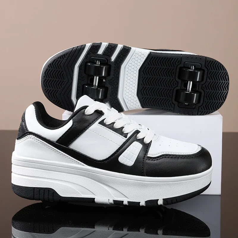 Kids Roller Sneakers | Boys & Girls | Four-Wheel | Casual Walking Shoes | Black | Steven & Levon