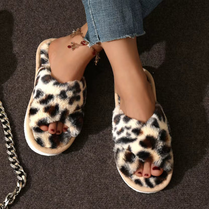 Fluffy Slippers | Plush Cross Band | Open Toe | Anti-Skid | Indoor Outdoor | Steven & Levon