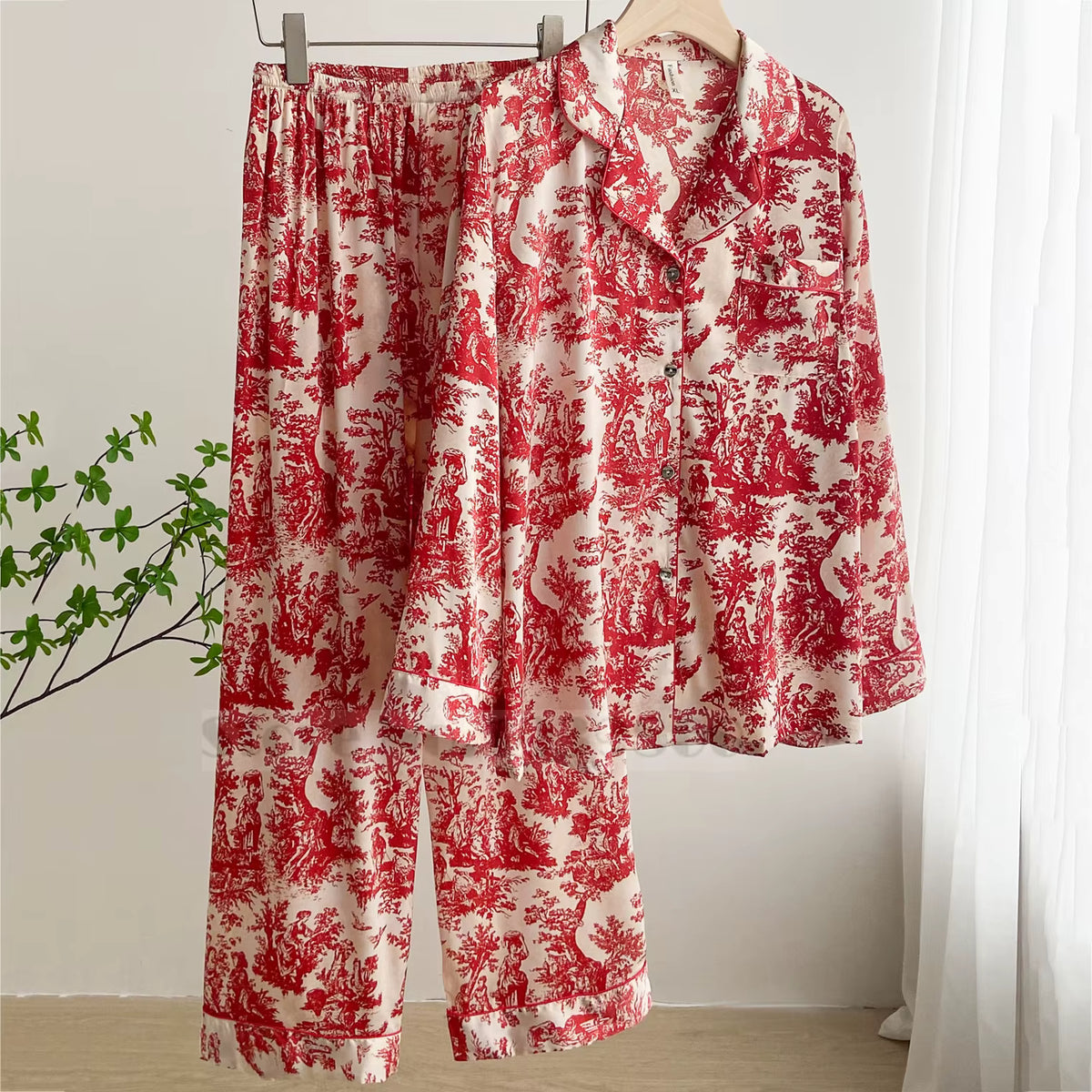 Floral Satin Pajama Set | Women's Loose Fit | Long Sleeve 2-Piece Sleepwear | Steven & Levon