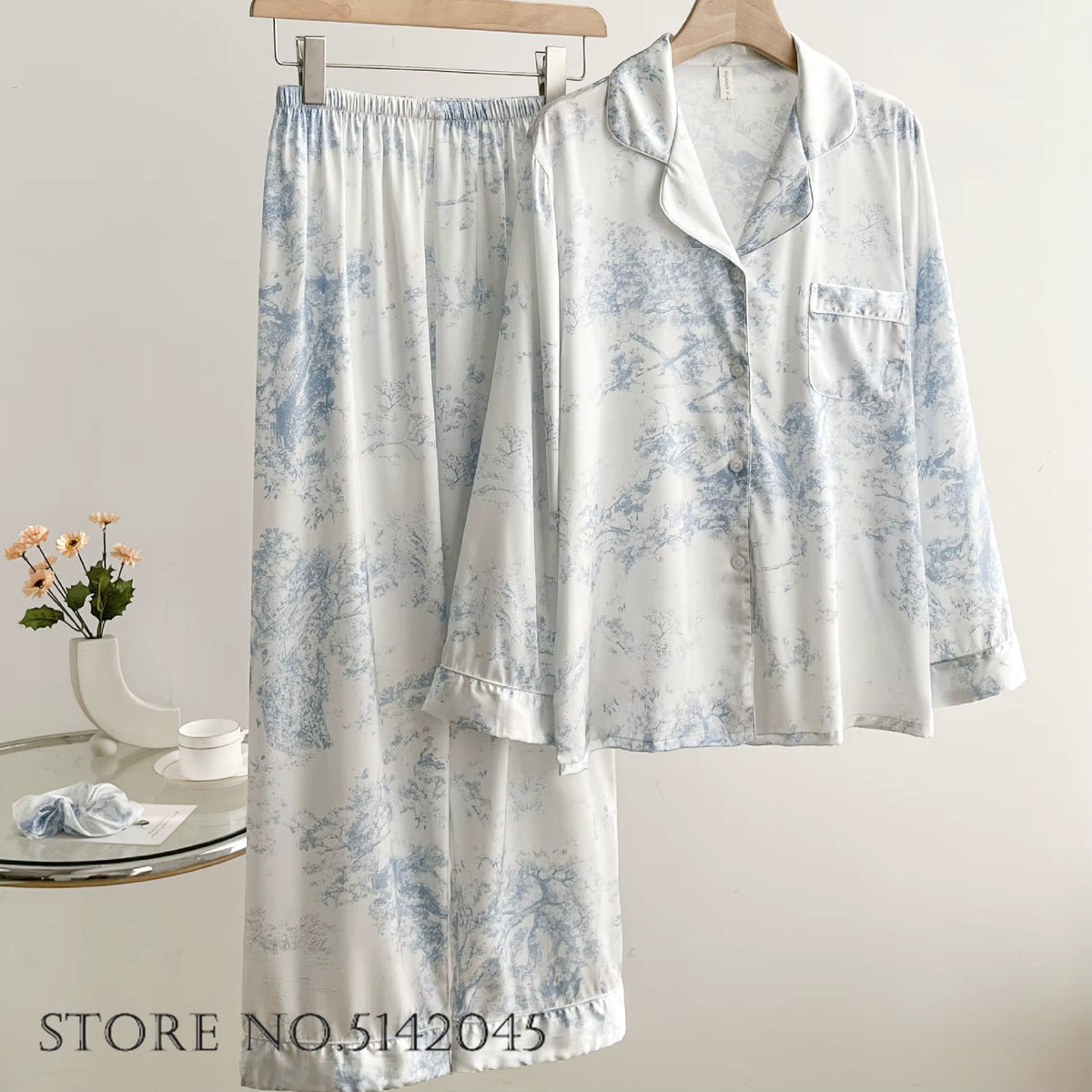 Floral Satin Pajama Set | Women's Loose Fit | Long Sleeve 2-Piece Sleepwear | Steven & Levon