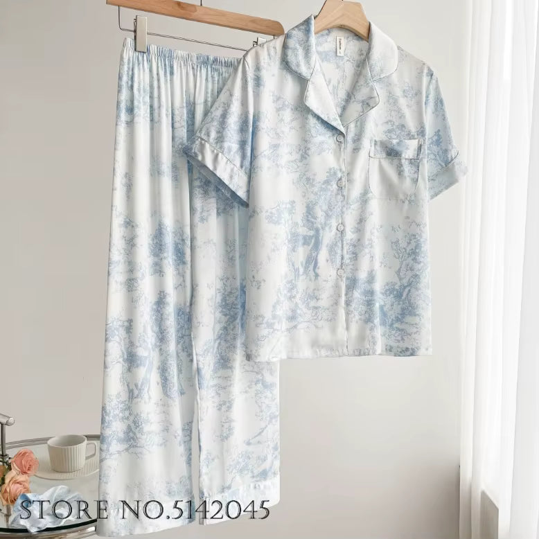 Floral Satin Pajama Set | Women's Loose Fit | Long Sleeve 2-Piece Sleepwear | Steven & Levon